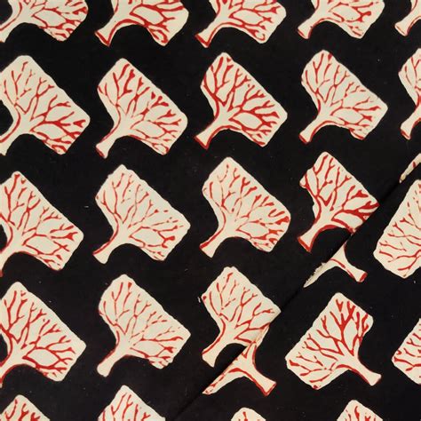 Pre cut 2 meter Pure Cotton Dabu Black With Red Autumn Tree Hand Block ...