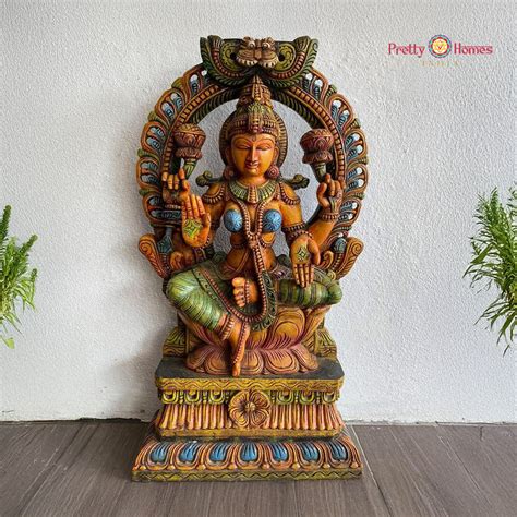Hand-Carved Goddess Lakshmi Statue – Abhaya Mudra with Mythical Yali ...