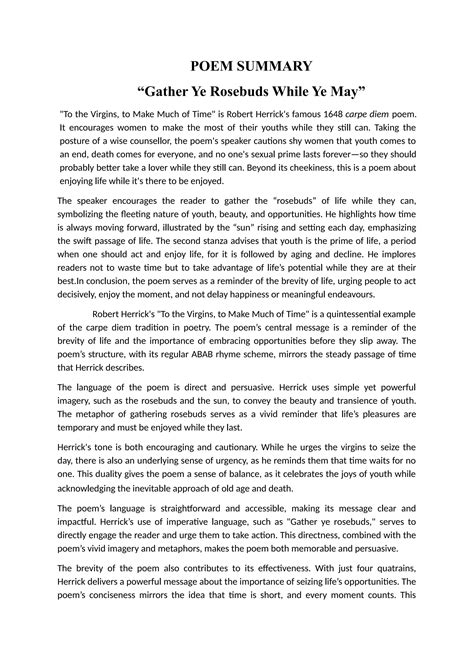 BA II GATHER YE ROSEBUDS While Ye Marry By Robert Herrick.......docx