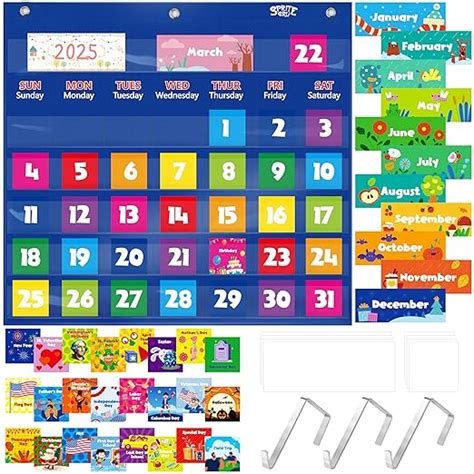 Calendar Pocket Chart, Classroom Monthly Pocket Chart with 76 Cards (68 ...