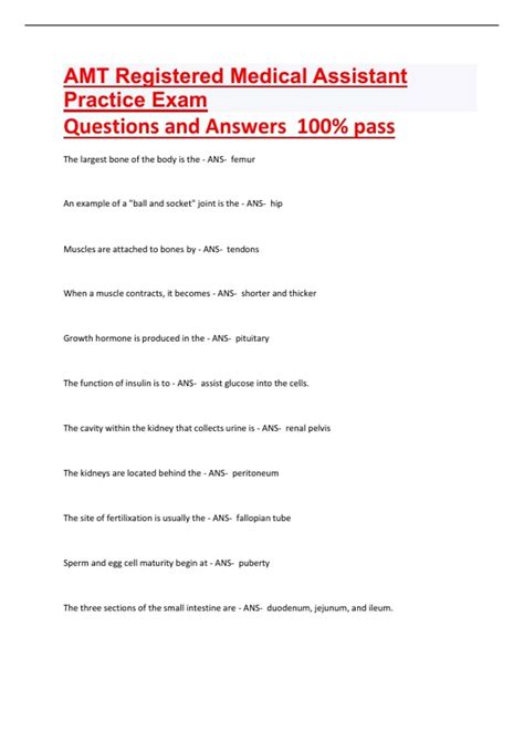AMT Registered Medical Assistant Practice Exam Questions and Answers ...