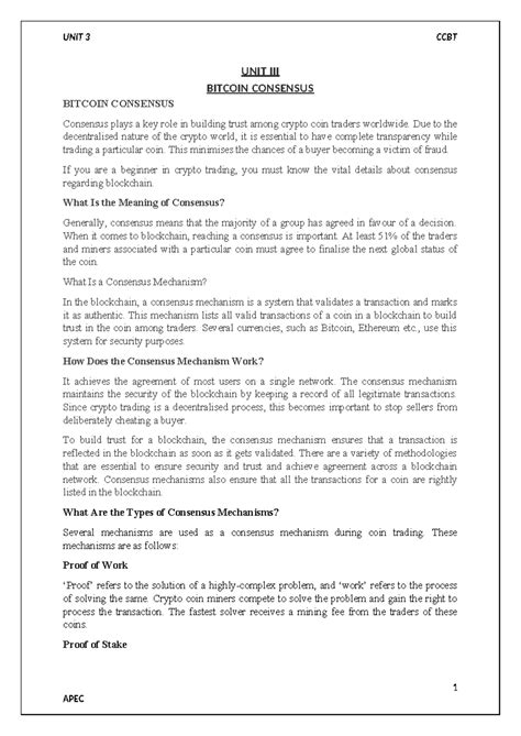 UNIT 3 CCBT: Understanding Bitcoin Consensus Mechanisms and Mining ...