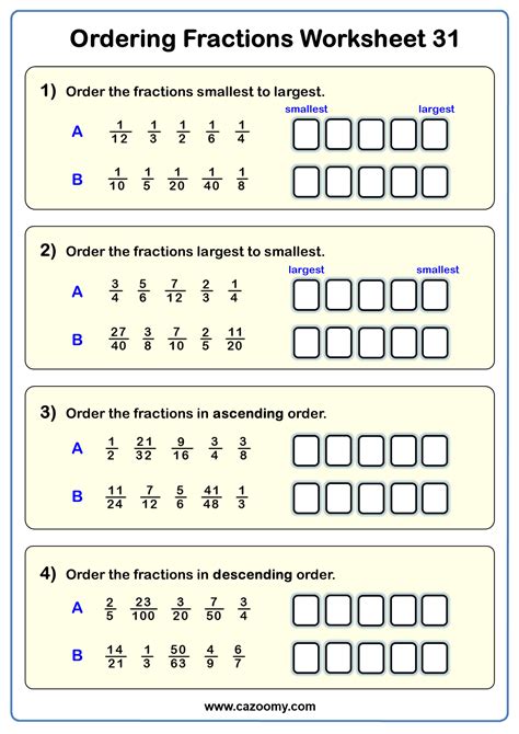 Ordering Fraction Worksheets