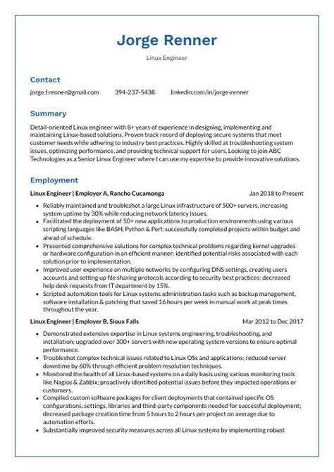 Image result for Linux Engineer Resume Layout