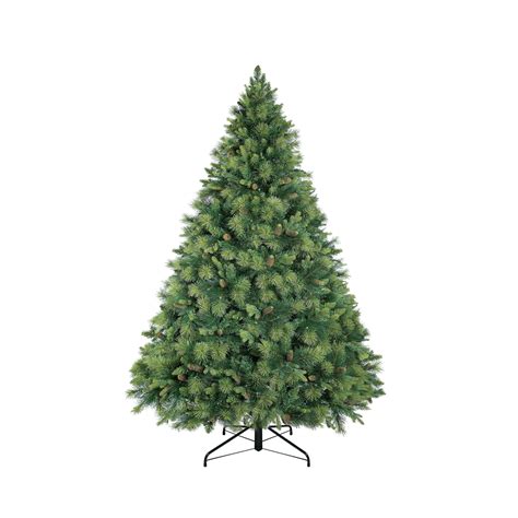 4.5ft Christmas Tree with Lights, Prelit with Pine Cones, Foot Pedal ...