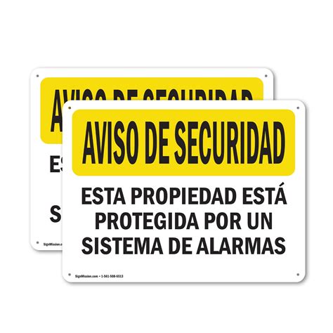 (2 Pack) Facility Protected By Alarm Spanish OSHA Security Notice Sign ...