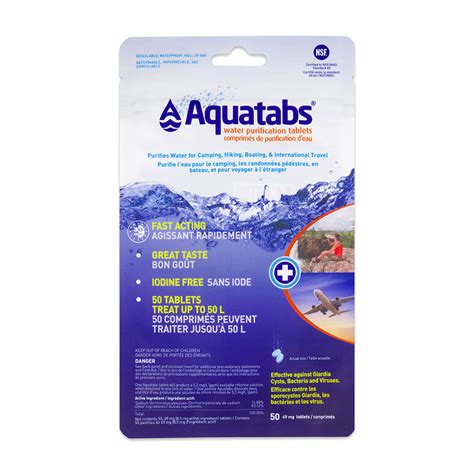 Aquatabs Water purification tabs Package of 50, 1L Tabs | Plein air ...