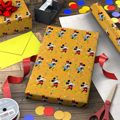 Disney Mickey and Minnie on Yellow Wrapping Paper Roll, 17.5 sq. ft ...