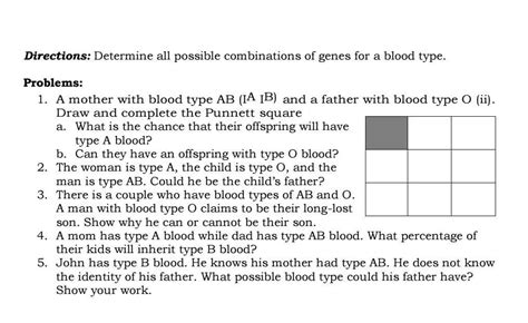 Directions: Determine all possible combinations of genes for a blood ...