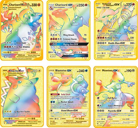 Buy 6 Pcs Metal Gold Plated Card Vmax Dx Gx Gold Cards Cartoon Rainbow ...