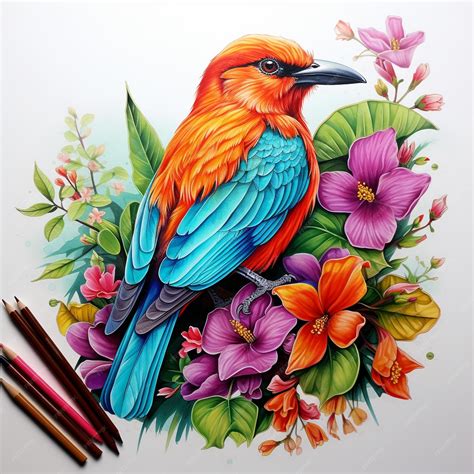 A drawing of a bird with flowers and a drawing of a bird | Premium AI ...