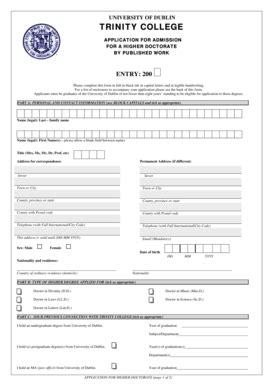 Fillable Online tcd Application form for.. - Trinity College Dublin ...
