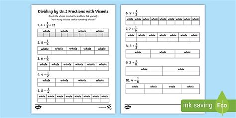 Dividing Whole Numbers by Unit Fractions With Visual Models Activity for