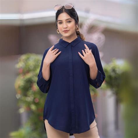 Navy long hemline shirt for women, casual & formal shirt for women.