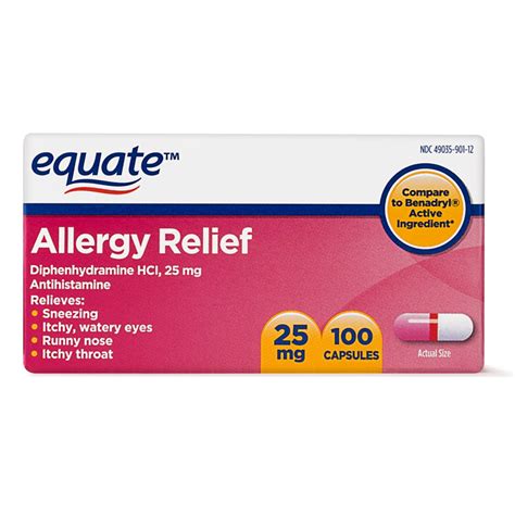 Equate Allergy Relief Capsules, 25 mg, 100 count - Walmart.com - Walmart.com