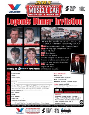 Fillable Online Legends Dinner Invitation Tony Longhurst Charlie OBrien ...