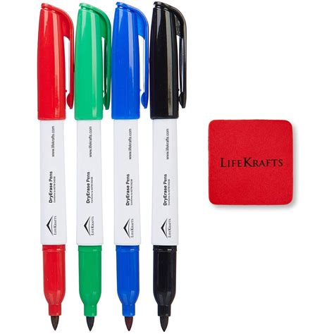 Lifekrafts Dry Erase Fine Point Marker Pens | Pack of 4 Includes Black ...