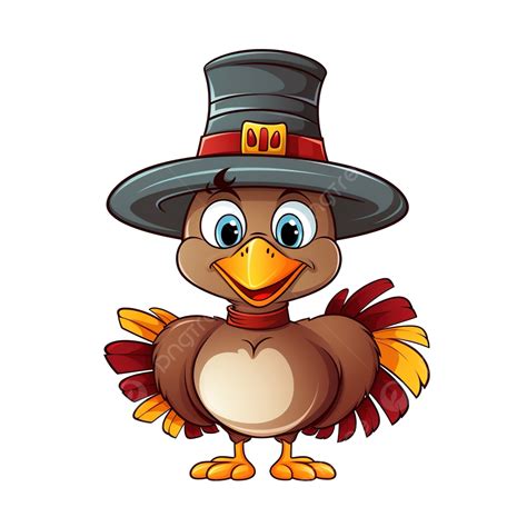 Happy Thanksgiving Day Cartoon Turkey In A Pilgrim Hat, Thanksgiving ...
