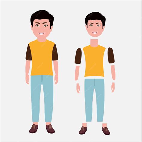 2d boy cartoon characters front view with t shirt vector illustration ...