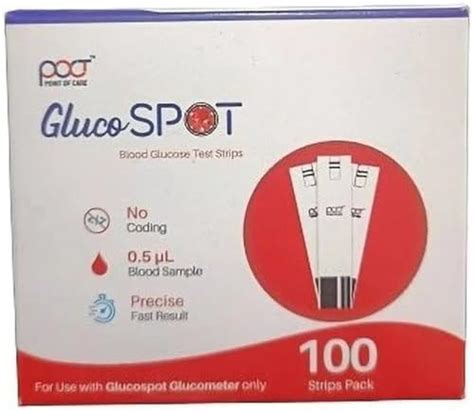Buy GlucoSpot Blood Glucose Test Strips, 100 Count Pack, 0.5 µL Sample ...