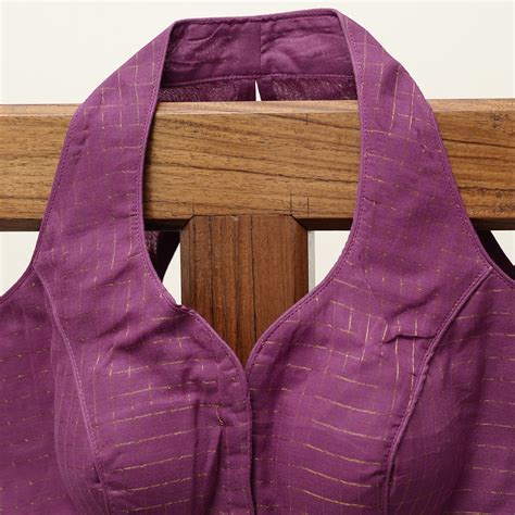 Purple Halter neck Sungudi Kattam Readymade Blouse - Desically Ethnic