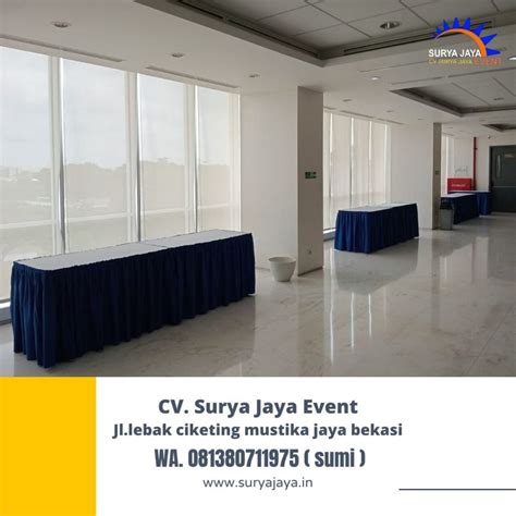 Sewa Meja Kotak Cover Skirting Biru Area Jakarta