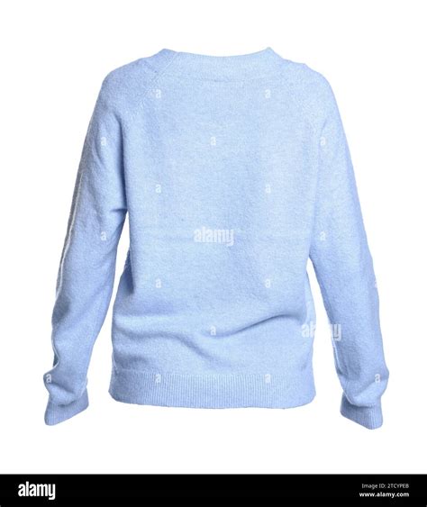 Light blue sweater isolated on white, back view Stock Photo - Alamy