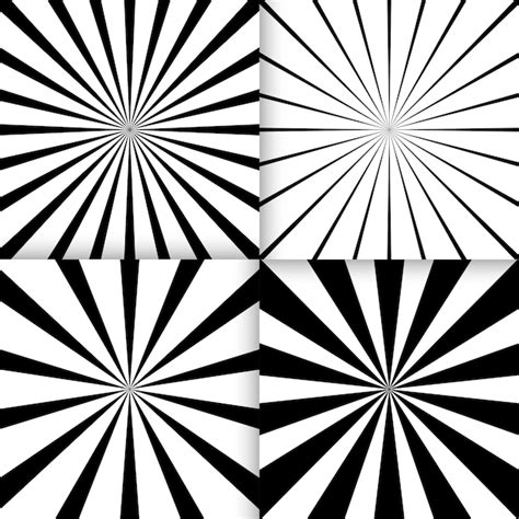 Black and white sunrays explosion background in set of four | Free Vector