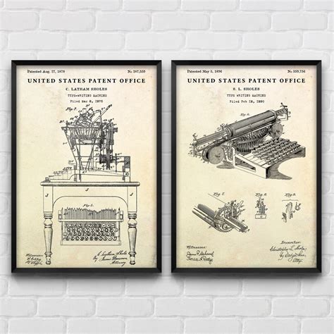 Typewriter Antique Patent Wall Art, Qwerty Invention Blueprint Poster, Lawyer Gift, Office ...