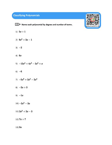 Image result for Polynomial Classification Worksheet