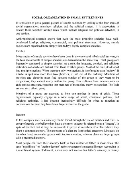 Social Organization IN Small Settlements - SOCIAL ORGANIZATION IN SMALL ...