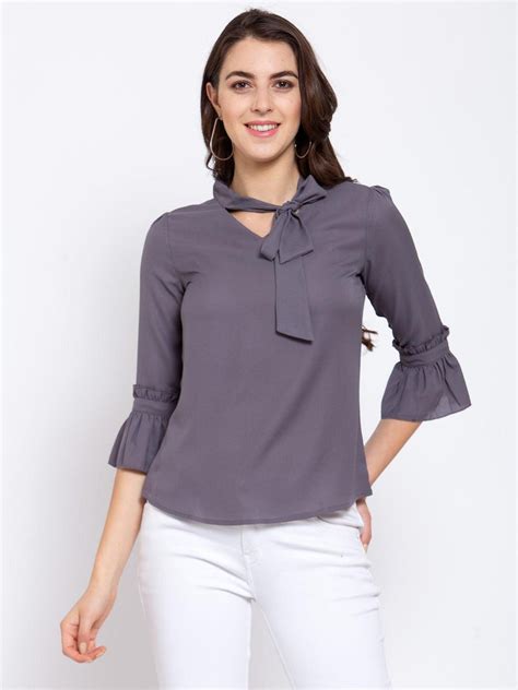 Style Quotient Women Solid Grey Polymoss Regular smart casual Top ...