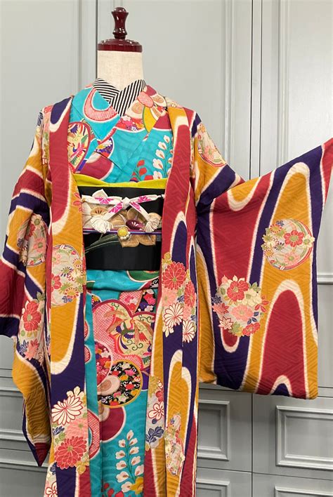 三色と花丸文＊アンティーク長羽織 A059 | kimono tento