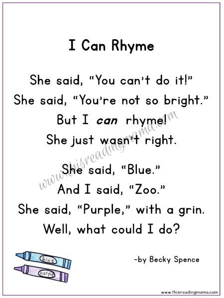Rhyming words poem for children