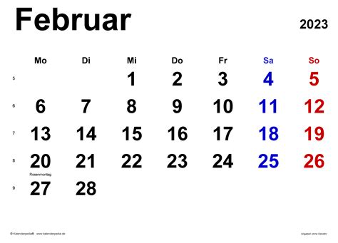 Resultado de imagen de februar 2023 kalenderblatt