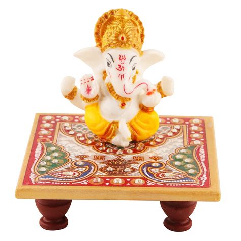 Buy Jnkb Marble Rectangle Pooja Chowki with Lord Ganesha Ganpati Idol ...