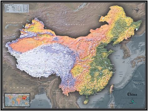 China Physical Wall Map by Outlook Maps - MapSales