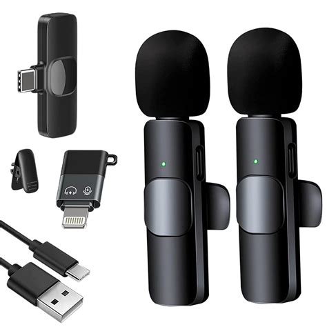 MMAK Lavalier Dual Microphone Collar Mic, Type-C Android & Lightning ...