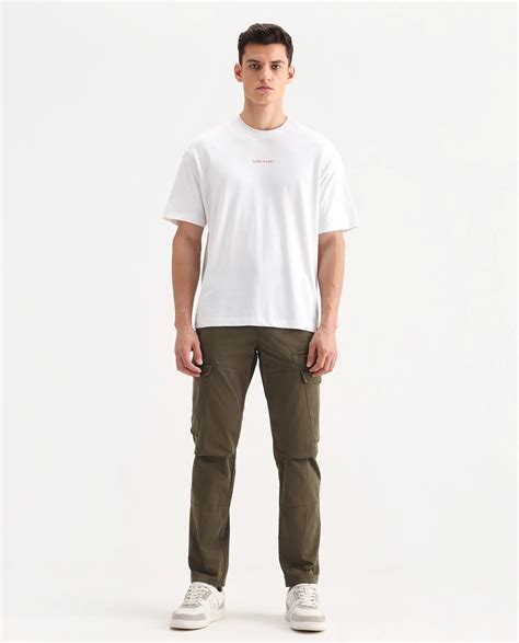 Rare Rabbit Men's Ceder-1 Olive Cotton Blend Plain Regular Fit Trouser