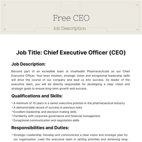 Free CEO Job Description Template to Edit Online