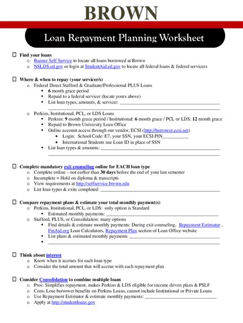 Fillable Online Loan Repay Planning Worksheet Fax Email Print - pdfFiller