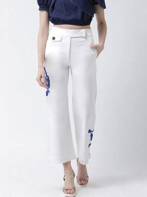 Buy KASSUALLY White Embroidered Parallel Pant Online