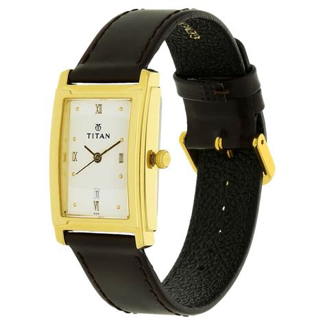 Buy Online Titan Rectangle White Dial Analog with Date Leather Strap ...