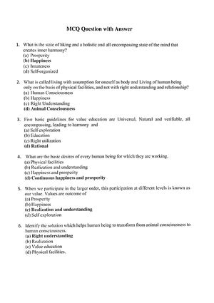 Uhv-unit1-mcq - Universal Human values and Professional Ethics ...