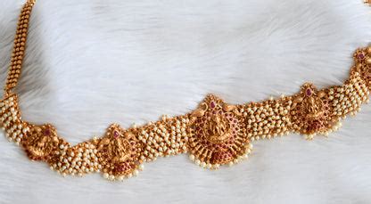Matte finish kemp lakshmi pearl cluster waist chain/hip chain dj-44659 ...