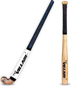 The Villain Solid Wooden Hockey Stick and Base Bat for Men and Women ...