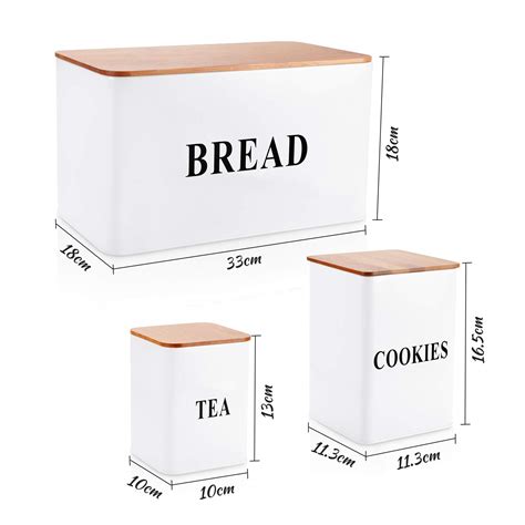 Buy Metal Bread Box Bin Storage Canister Tins, 4 Food Storage Container ...