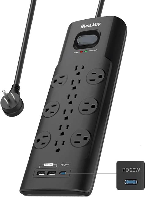 Buy PD 20W USB C Power Strip Surge Protector(3480Joules), Huntkey 12 AC ...