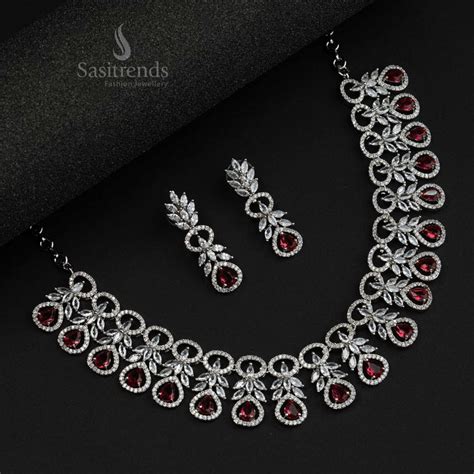 Stunning Flower American Diamond Necklace Set For Reception - Sasitrends