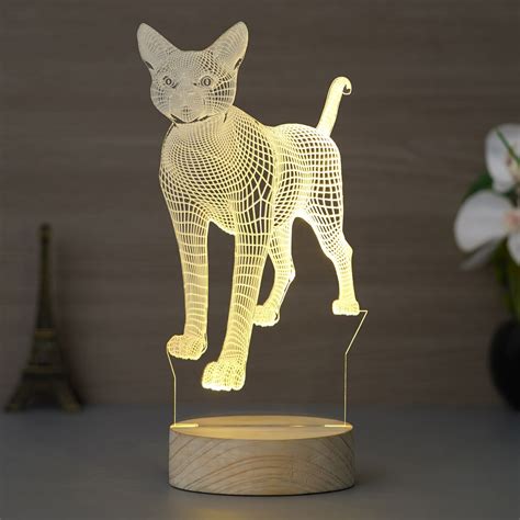 Standing Cat Design Carved on Acrylic & Wood Base Night Lamp – eCraftIndia